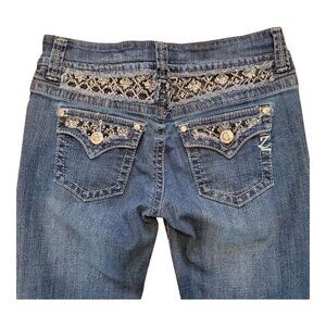 ZIPPER Premium SZ 9 Bootcut Embroidered Rhinestones Stretch Blue Jeans